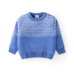 Babyhug Knit Full Sleeves Sweater Set with Aztec Design - Light Blue