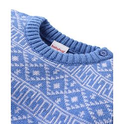 Babyhug Knit Full Sleeves Sweater Set with Aztec Design - Light Blue