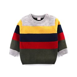 Babyhug Knitted Full Sleeved Pullover Striped Sweater Set - Multicolour