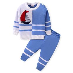 Babyhug Knitted Full Sleeves Sweater Set with Boat Design - Multicolour