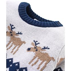 Babyhug Knitted Full Sleeves Sweater Set with Reindeer Design - Navy Blue