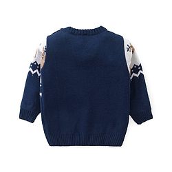 Babyhug Knitted Full Sleeves Sweater Set with Reindeer Design - Navy Blue