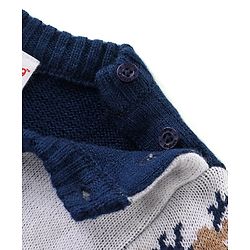 Babyhug Knitted Full Sleeves Sweater Set with Reindeer Design - Navy Blue