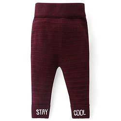 Babyhug Full Length Fleece & Sweater Knit  Woollen Pant with Text Embroidery Solid Colour - Red