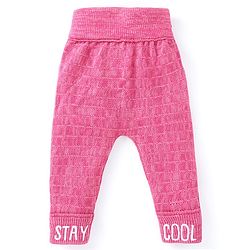 Babyhug Full Length Fleece & Sweater Knit  Woollen Pant with Text Embroidery Solid Colour - Red