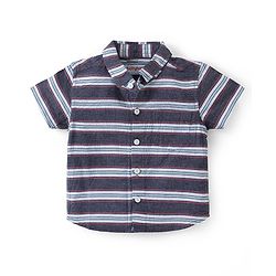 Babyhug Cotton Woven Half Sleeves Striped Shirt & Denim Shorts Set - Blue & Brown