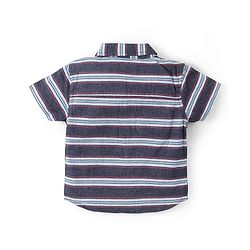 Babyhug Cotton Woven Half Sleeves Striped Shirt & Denim Shorts Set - Blue & Brown