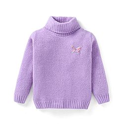 Babyhug Knitted Full Sleeves Turtle Neck Pullover Sweater With Butterfly Patch - Lilac