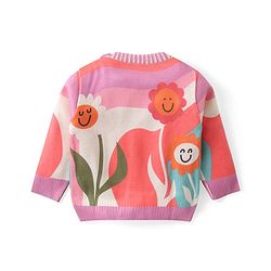 Babyhug Knitted Full Sleeves Pullover Sweater with Floral Design - Multicolour
