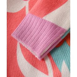 Babyhug Knitted Full Sleeves Pullover Sweater with Floral Design - Multicolour
