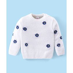 Babyhug Knitted Full Sleeves Pullovers Sweater With Floral Design - Offwhite