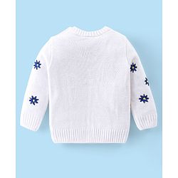 Babyhug Knitted Full Sleeves Pullovers Sweater With Floral Design - Offwhite