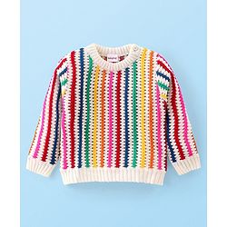Babyhug Knitted Full Sleeves Striped Pullover Sweater- Multicolor