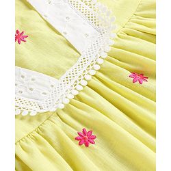 Babyhug Cotton Woven Puffed Sleeves Frock with Floral Embroidery & Lace Detailing - Yellow