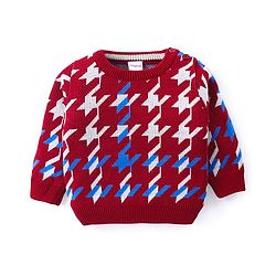 Babyhug Knitted Full Sleeves Sweater Set with Design - Red