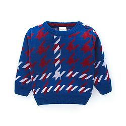Babyhug Knitted Full Sleeves Sweater Set with Design - Blue