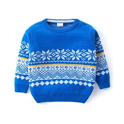 Babyhug Knitted Full Sleeves Sweater Set with Floral Design - Blue