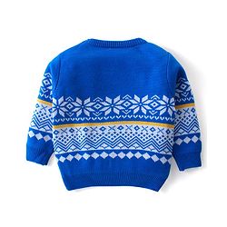 Babyhug Knitted Full Sleeves Sweater Set with Floral Design - Blue