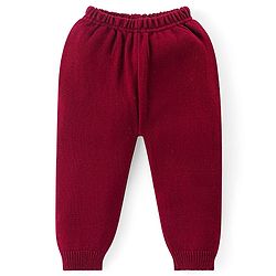 Babyhug Knitted Full Sleeves Pullover Sweater & Pant Set With Hearts Design - Red