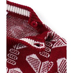 Babyhug Knitted Full Sleeves Pullover Sweater & Pant Set With Hearts Design - Red