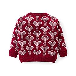 Babyhug Knitted Full Sleeves Pullover Sweater & Pant Set With Hearts Design - Red