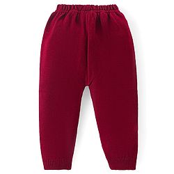 Babyhug Knitted Full Sleeves Pullover Sweater & Pant Set With Hearts Design - Red