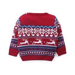 Babyhug Knitted Full Sleeves Sweater Set with Christmas Design - Red