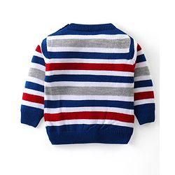 Babyhug Knit Full Sleeves Sweater Set with Stripes Design - Blue