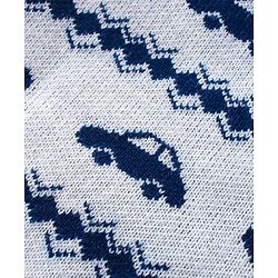 Babyhug Knitted Full Sleeves Sweater Set with Car & Heart Design - White & Navy Blue