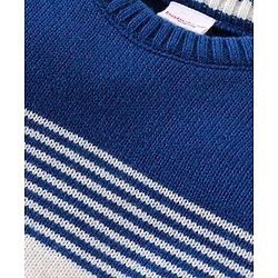 Babyhug Knitted Full Sleeves Pullover Sweater with Stripes & Colour Block Design - Blue White & Orange