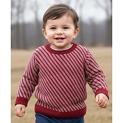 Babyhug Knitted Full Sleeves Pullovers Striped Sweater -Red