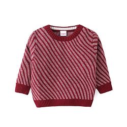 Babyhug Knitted Full Sleeves Pullovers Striped Sweater -Red