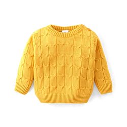 Babyhug Knitted Full Sleeves Designed Pullover Sweater - Yellow