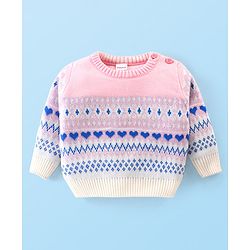 Babyhug Knit Full Sleeves Pullover with Heart Design - Pink