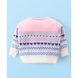 Babyhug Knit Full Sleeves Pullover with Heart Design - Pink