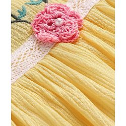 Babyhug Rayon Sleeveless Frock with Floral Embroidery and Lace Detailing - Yellow