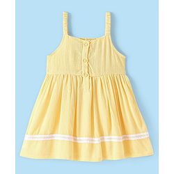 Babyhug Rayon Sleeveless Frock with Floral Embroidery and Lace Detailing - Yellow