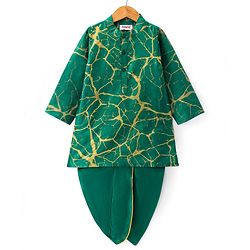 Babyhug Woven Full Sleeves Kurta Dhoti Set With Marble Print - Green