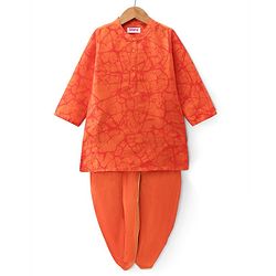 Babyhug Woven Full Sleeves Printed Kurta Dhoti Set - Orange