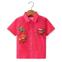 Babyhug Cambric Woven Half Sleeves Printed Shirt & Mundu Set - Pink