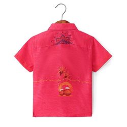 Babyhug Cambric Woven Half Sleeves Printed Shirt & Mundu Set - Pink