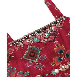 Babyhug Woven  Singlet Sleeves  Mirror Work & Embroidered  Kurti Gharara Set with Dupatta  - Red