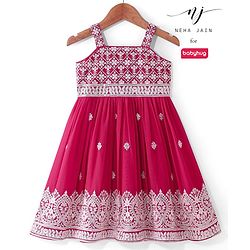 Babyhug Woven Sleeveless  Full Length Sequin Embroidered Ethnic Dress - Dark Pink