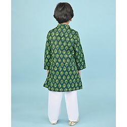 Babyhug Cotton Woven Full Sleeves Printed Kurta Pyjama Set -Green