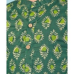 Babyhug Cotton Woven Full Sleeves Printed Kurta Pyjama Set -Green