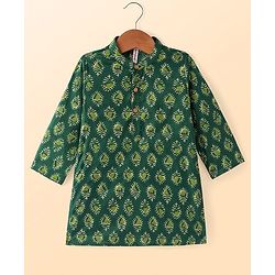 Babyhug Cotton Woven Full Sleeves Printed Kurta Pyjama Set -Green