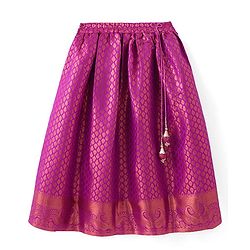 Babyhug Woven Short Sleeves Pattu Pavada Lehenga Choli Set with Floral Embroidery - Fuschia