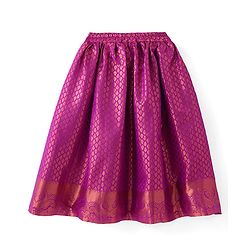 Babyhug Woven Short Sleeves Pattu Pavada Lehenga Choli Set with Floral Embroidery - Fuschia
