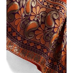 Babyhug Woven Short Sleeve Floral Embroidered Pattu Pavada Choli Lehenga Set with Foil Print - Orange