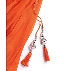 Babyhug Woven Short Sleeve Floral Embroidered Pattu Pavada Choli Lehenga Set with Foil Print - Orange